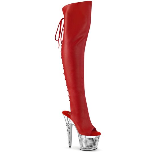 Pleaser SPECTATOR-3019 Bota Alta Plataforma Cuero Sintético Metalizado Rojo EU-37 / US-7