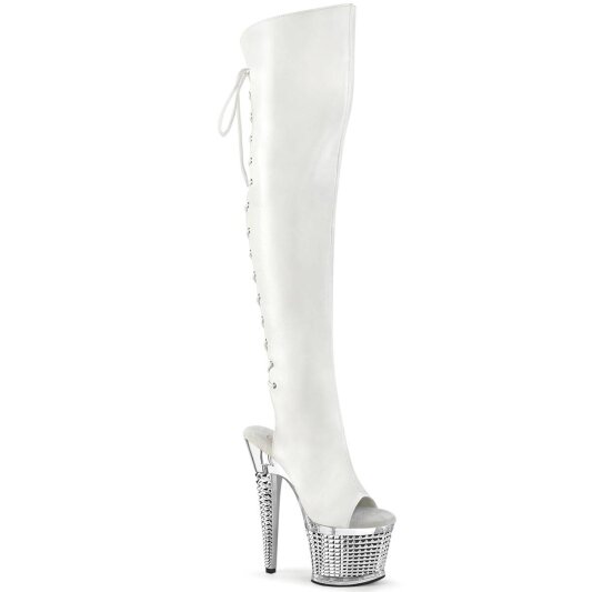 Pleaser SPECTATOR-3019 Bota Alta Plataforma Cuero Sintético Metalizado Blanco EU-38 / US-8
