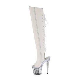 Pleaser SPECTATOR-3019 Bota Alta Plataforma Cuero Sintético Metalizado Blanco EU-38 / US-8