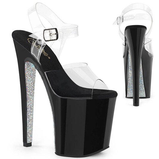 Pleaser XTREME-808CRS Sandalia de Tacón Plataforma Negro Transparente EU-35 / US-5