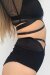 Lunalae Pantalones Cortos Tiro Alto Claire Malla Cut Out Negro M
