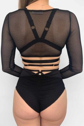 Lunalae Pantalones Cortos Tiro Alto Claire Malla Cut Out Negro XL