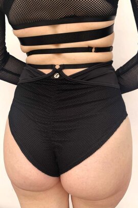 Lunalae Pantalones Cortos Tiro Alto Claire Malla Cut Out Negro XL