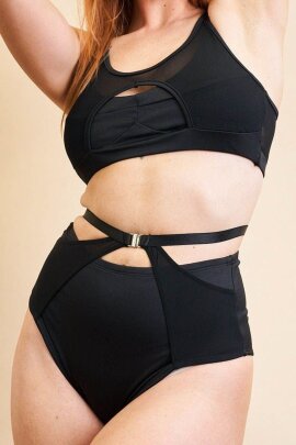 Lunalae Pantalones Cortos Tiro Alto Loretta Malla Cut Out Negro S