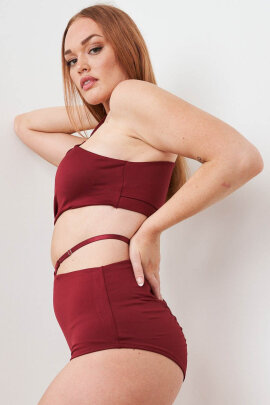 Lunalae Pantalones Cortos Tiro Alto Bailey Ajustable Cut Out Burdeos M